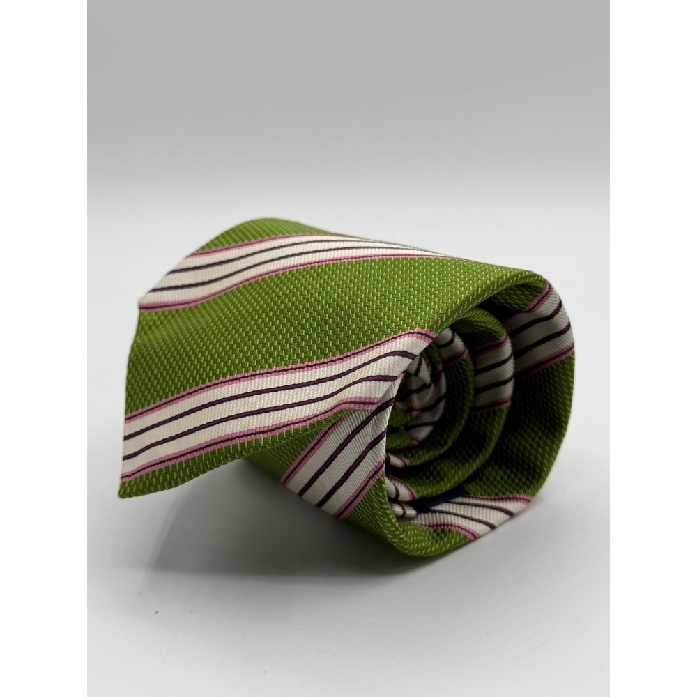 Ted Baker London Archive Silk Tie Green Pink Striped Made in Italy Mens Necktie